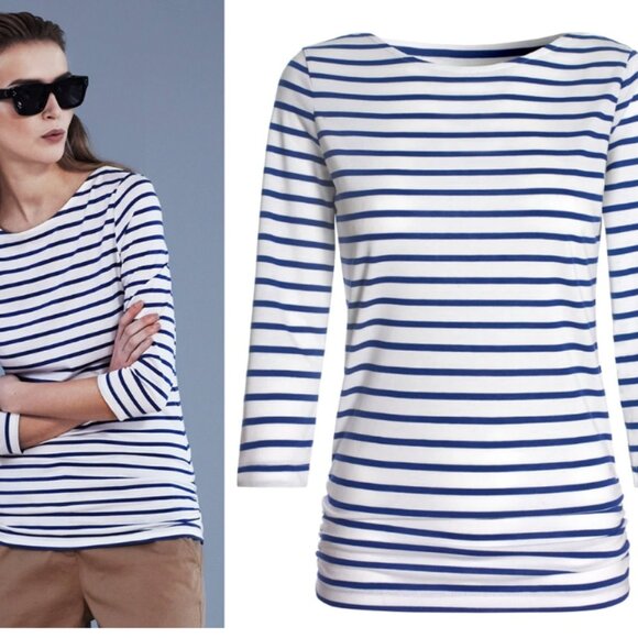 ME+EM  White Cobalt Stripe Breton Top SIZE XS - Picture 5 of 6